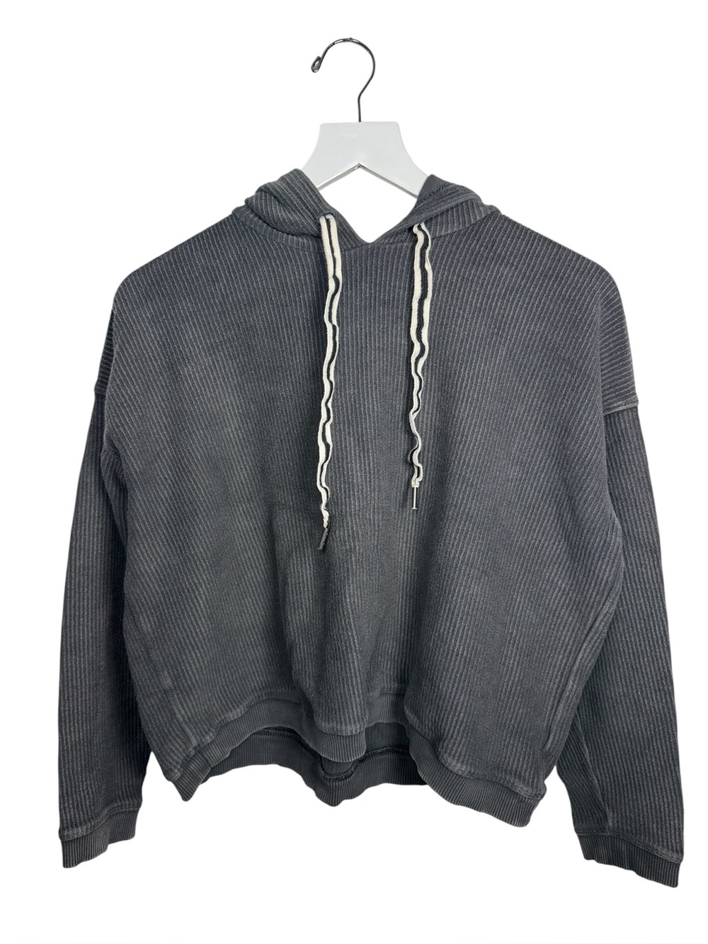 Aerie Waffle Knit Gray Wash Oversize Crop Sweatshirt Hoodie W2347 Sz S